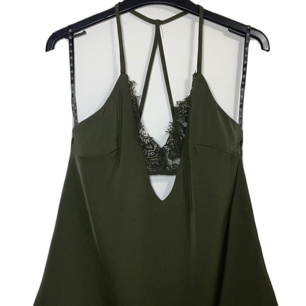 Missguided Cami Top With Lace Bralet Dark Green Khaki Strappy Sleeveless UK 8 - Picture 4 of 13